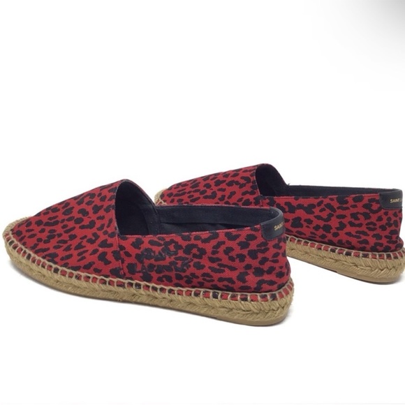 SAINT LAURENT Signature Leopard-Print Flat Espadrilles in Red - Picture 9 of 11